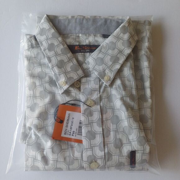 Ben Sherman Geometric Pattern Cotton Button-Up Short Sleeve Shirt Size L - Picture 12 of 12
